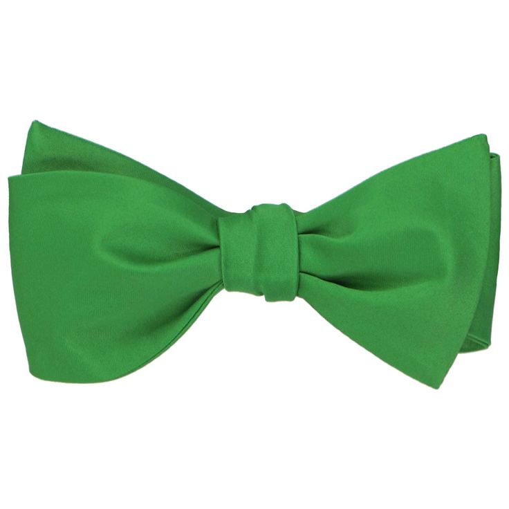 Now you can tie your own bow with this Irish green self-tie bow tie. Can be worn tied or untied. The adjustable band allows you to fit the bow to your neck size. Add a matching pocket square for a refined look. We recommend this shade for a bright green. See it in person by requesting a free color swatch. Product Features Self-tie bow tie Men's size Bow measures approximately 5" across and 2.5" high on the ends Adjustable for neck sizes approximately 15" to 18" Color is Irish green Made from 100 Elegant Green Tie With Bow Detail, Elegant Green Tie With Satin Bow, Green Tie With Decorative Bow For Formal Occasions, Green Bow Tie With Tie Back For Formal Occasions, Classic Green Bow Tie For Formal Occasions, Green Formal Ties, Elegant Green Satin Bow, Green Bow Tie For Business, Classic Green Bow Tie For Business