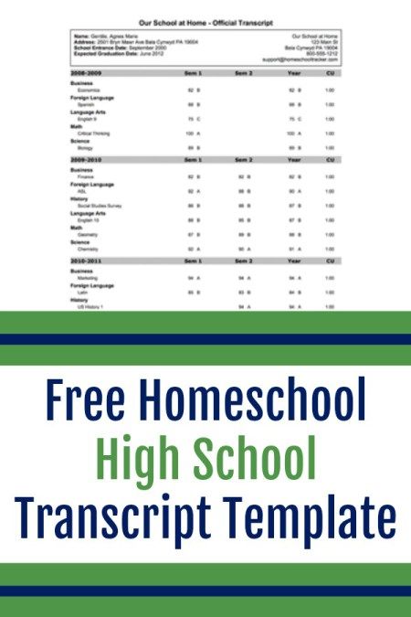 the free homeschool high school transcrit template is shown in blue and green