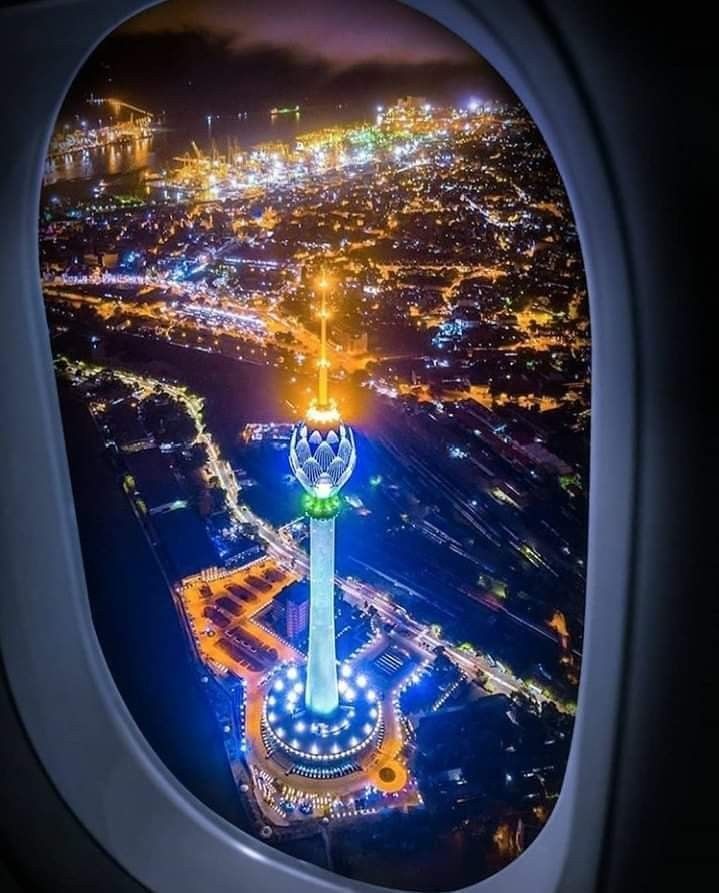 the view out an airplane window at night