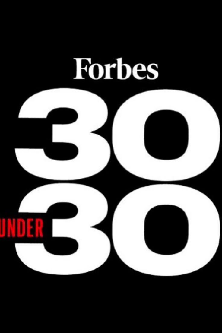 the words forbes 30 under 30 written in red and white on a black background