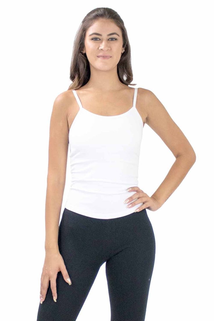 This cotton-blend cami top was designed to be simple and made for comfort and support. The top can be worn alone, layered, or under any outfit. It is always ready for your active lifestyle. Match it with our 2" Inseam Hot Shorts or Metallic Hot Shorts for a fabulous, colorful look. Style: BM4146 Details: Built-in Bra Fabric: Cotton, Polyester, Spandex Sizes: S, M, L, XLColors: Black, White Made in the USAActual color may vary slightly from your monitor. For wholesale inquiries, please call us at Casual Tops With Built-in Bra And Spaghetti Straps, Casual Tank Top With Built-in Bra And Medium Support, Yoga Tops With Spaghetti Straps And Built-in Bra, Casual Stretch Camisole With Built-in Bra, Stretch Cotton Camisole With Built-in Bra, Sporty Tops With Built-in Bra And Minimal Stretch, Basic Cotton Tank Top With Adjustable Straps, Sporty Stretch Camisole For Everyday Wear, Workout Tops With Minimal Stretch And Bra Friendly