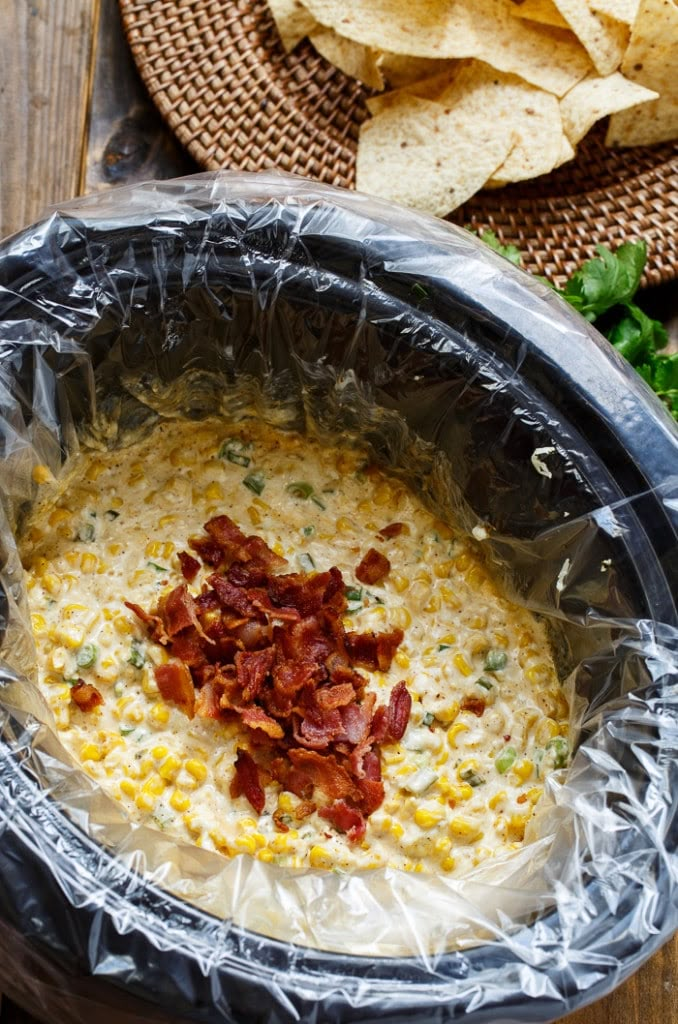 corn dip with bacon and tortilla chips