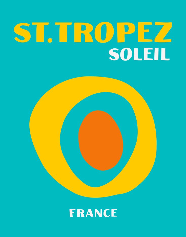 an orange and blue poster with the words st tropez solei