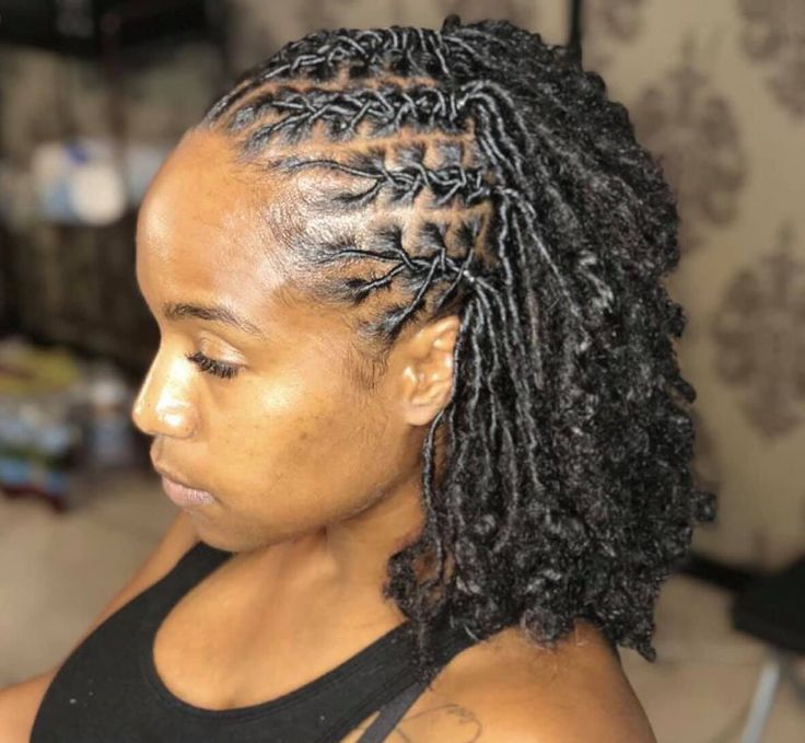 Twisted Back Loc Styles, Locs Hairstyles Cornrows, Retwist Styles For Thick Locs, Short Women Loc Styles, Loc Styles Cornrows, Loc Hairstyles For Short Starter Locs, Dreadlock Cornrows Women, Half Up Half Down Dread Styles Black Women, Women Dread Hairstyles