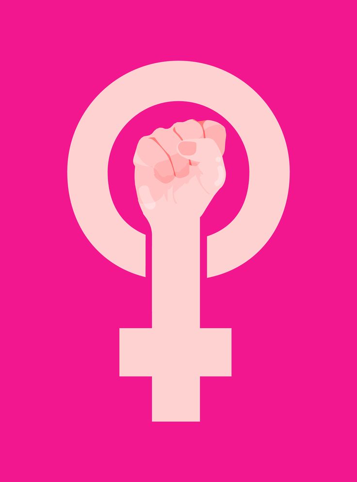 a pink poster with a female symbol on it's chest and fist in the middle