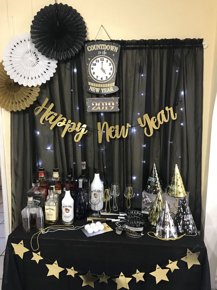 a new year's eve party with champagne and decorations