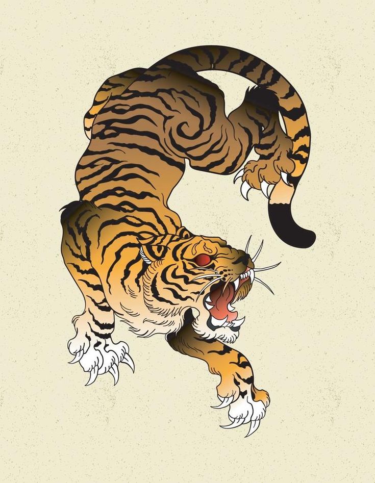 a drawing of a tiger with its mouth open