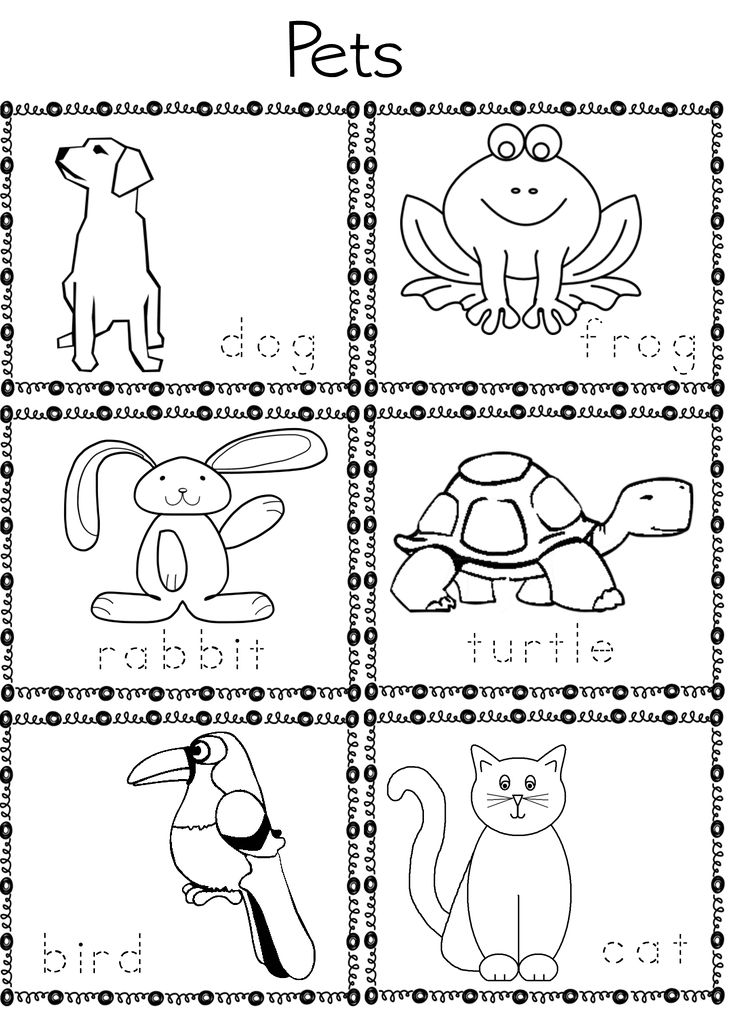 printable worksheet with pictures of animals and their names for kids to color