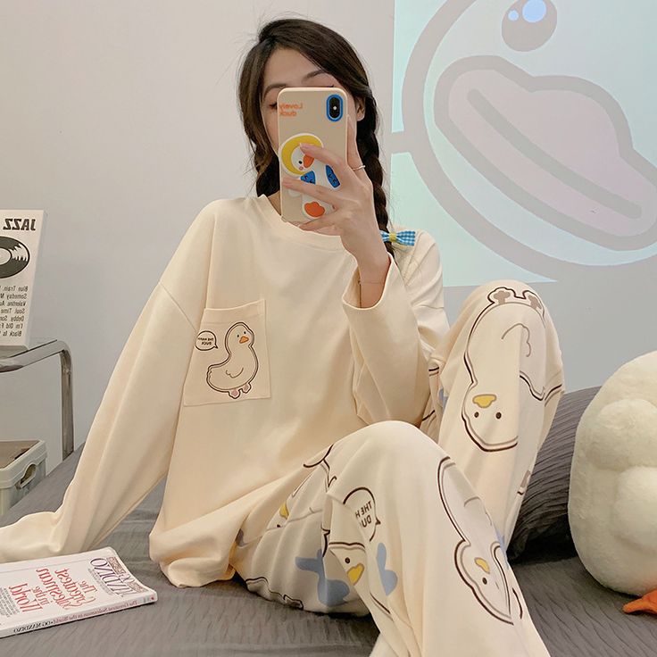 Color: Duck, Size: L Duck Pjs, Comfy Aesthetic, Pajamas Aesthetic, Chicken For Dogs, Goofy Drawing, The Special One, Cotton Pajamas, Cozy Pajamas, Summer Pajamas