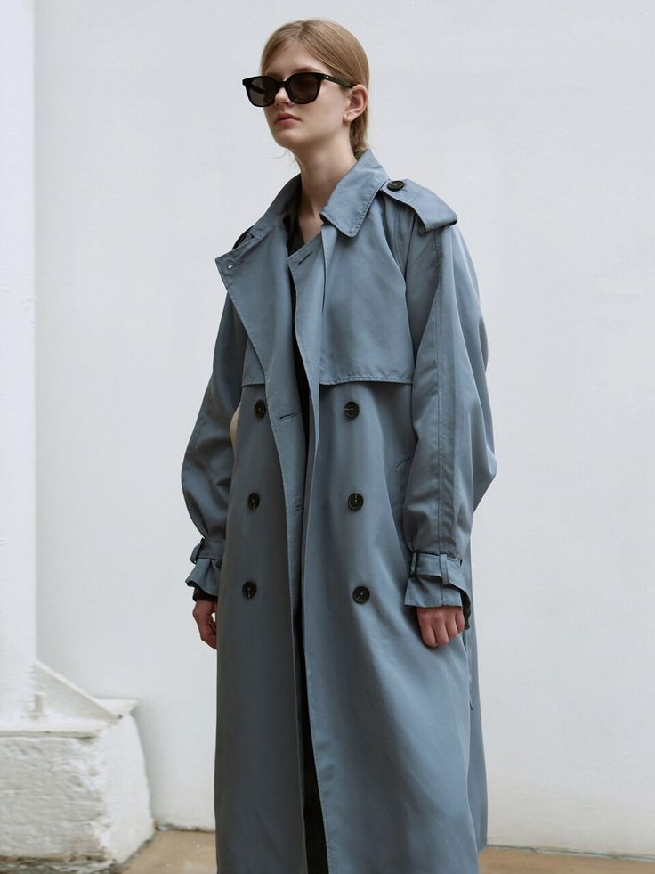 Discover great products at the best prices at Dealmoon. Oversized Double Trench Coat (Blue Gray). Price:$85.00 at WConcept Trench Coat Outfit, Grey Trench Coat, Blue Trench Coat, Winter Inspo, Petrol Blue, Oversized Coat, Coat Outfits, Fashion Sale, Blue Gray