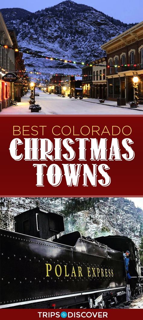 the best colorado christmas towns and polar express train rides are featured in this postcard