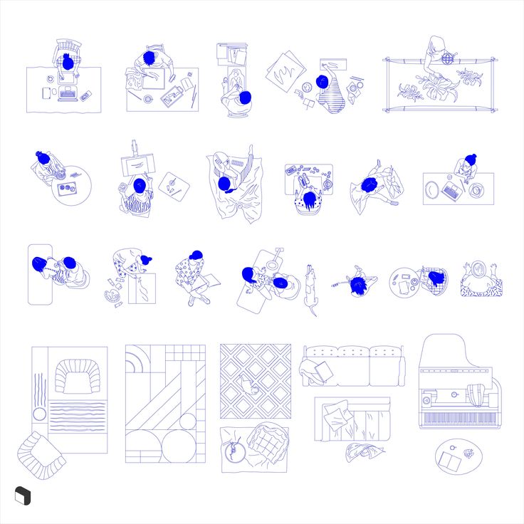 an image of various objects drawn in blue ink