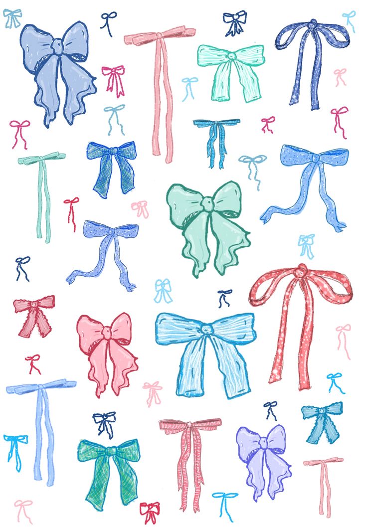 colored bows and ribbons drawn on white paper