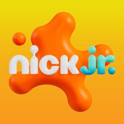 the words nick jrr are painted in orange and blue on an orange, yellow background