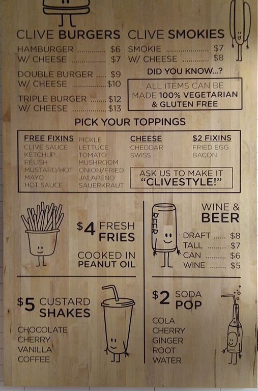 a wooden sign with instructions on how to make a hot dog and other food items