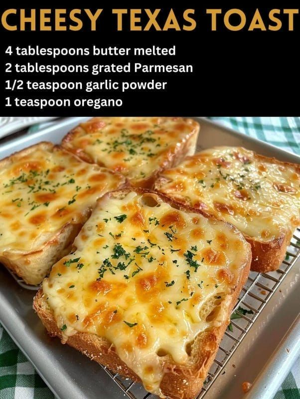 cheesy texas toast on a cooling rack with text overlay that reads,