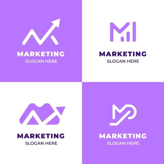 four different logos with arrows and the words marketing on them, including an arrow in the center