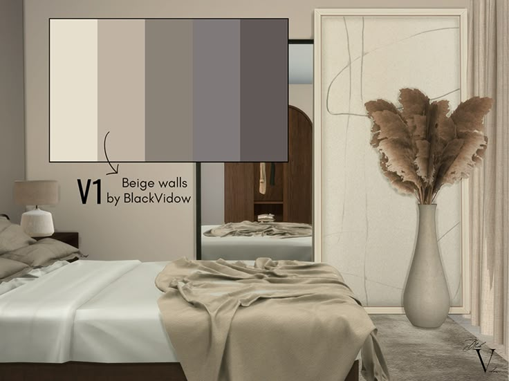 a bedroom with neutrals and browns in the color scheme, including bed linens