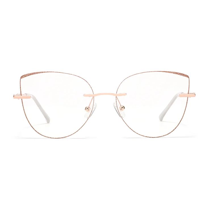 Glamour Rose Gold Cat Eye Eyeglasses | CliCliMe.com Glasses Inspo, Classy Glasses, Cat Eye Eyeglasses, Rimless Glasses, Trendy Glasses, Rimless Frames, Glasses Shop, New Glasses, Men Eyeglasses