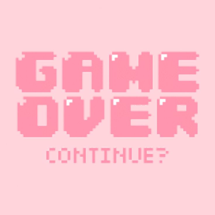 the title for game over is shown in pink and black letters on a light pink background