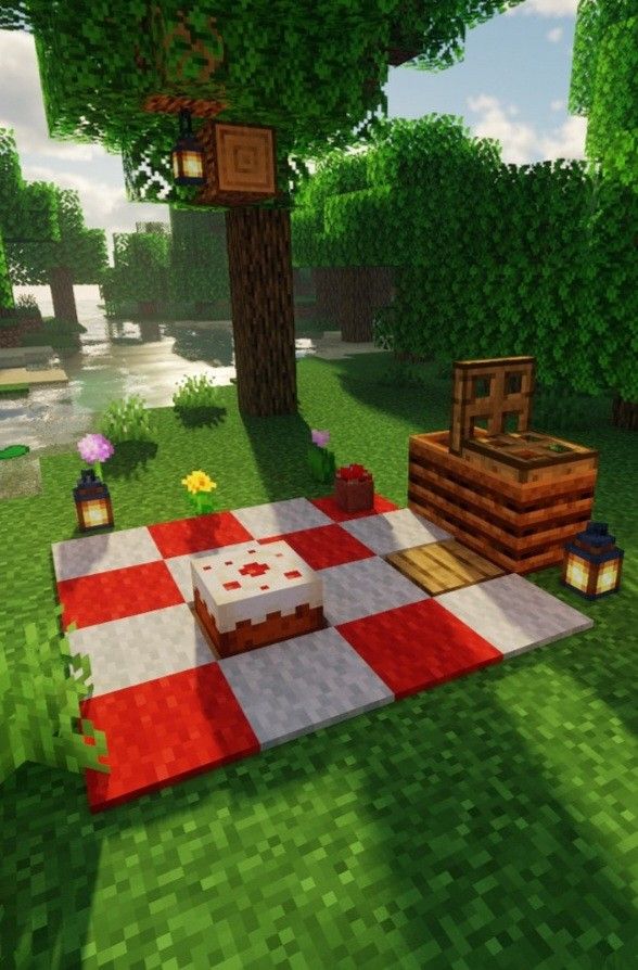 an image of a picnic area in minecraft