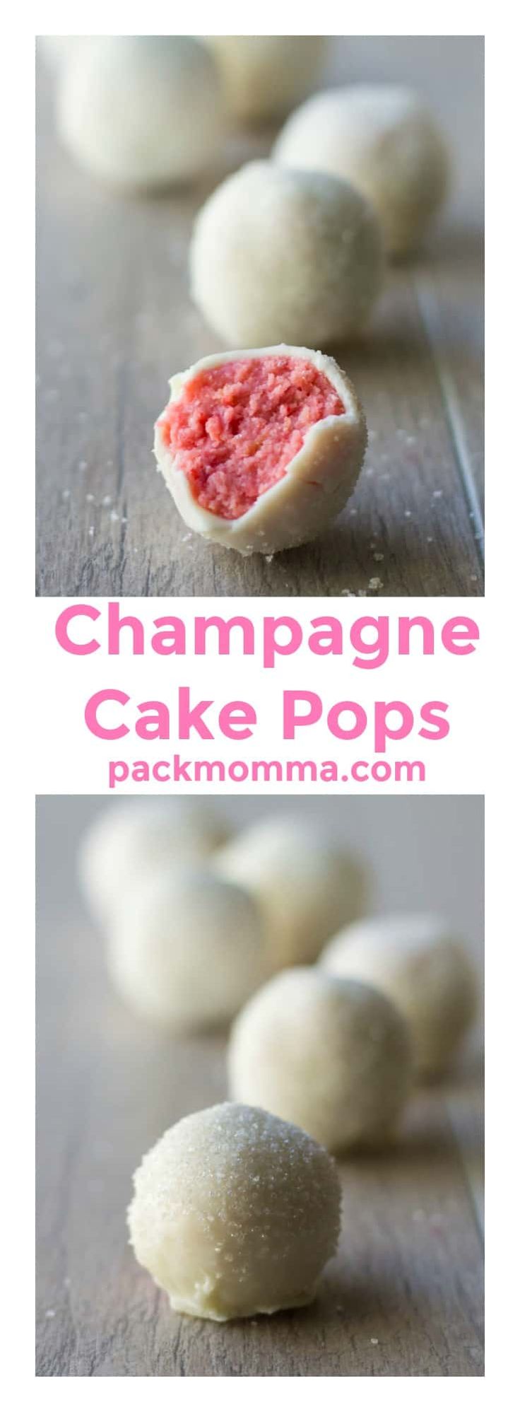 some kind of cake pop sitting on top of a wooden table with the words champagne cake pops