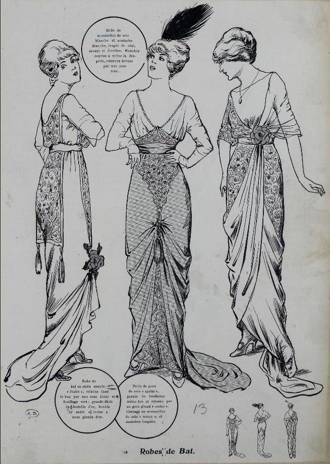 1912, the middle gown is similar to the one I am making for The Unsinkables project 1910s Fashion Women Evening Gowns, 1910 Evening Dress, 1912 Dresses Evening Gowns, 1912 Fashion Women Evening Gowns, 1910 Evening Gown, 1912 Fashion, Early 20th Century Fashion, Edwardian Gowns, Fashion 1910