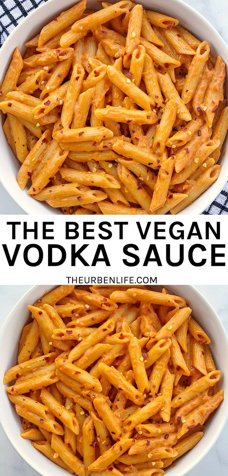 the best vegan vodka sauce in a white bowl