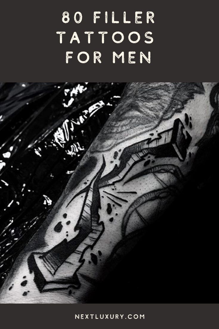 a man's arm with tattoos on it and the words 80 filler tattoos for men