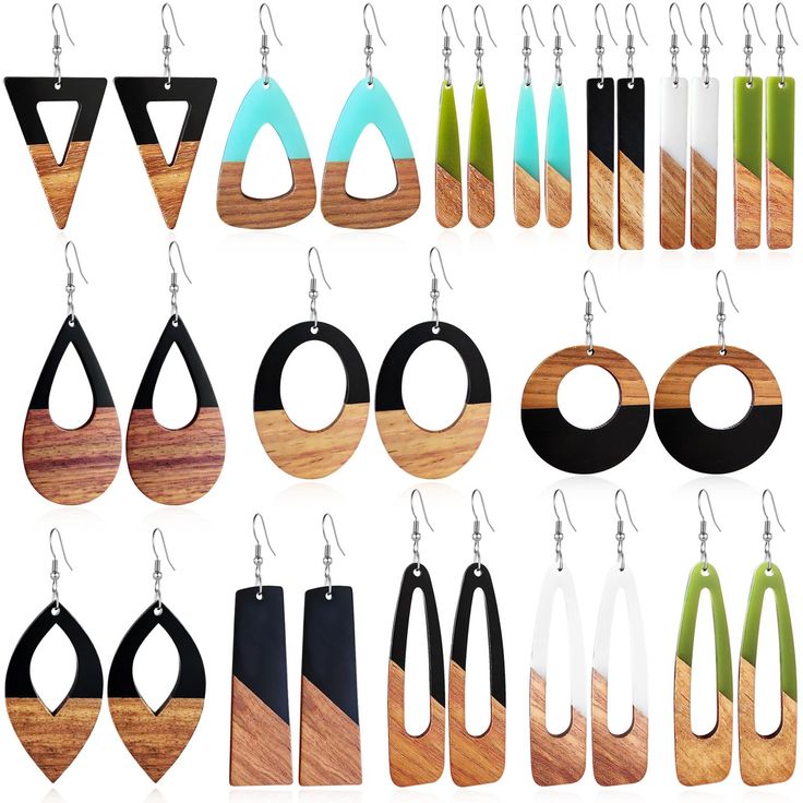 PRICES MAY VARY. Trendy Wood Earrings Package: You will receive 15 pairs of wooden earrings. Diverse shapes (Rectangle, Round, Triangle, Leaf, Teardrop, Ellipse and so on). Each wood earring has its own unique texture and color, Stylish and Elegant, can match your any outfits. Elegant Boho Wooden Earrings: Minimalist design, elegant shape, make you more delicate and charming, make you stand out in the crowd. You will get more compliments, Perfect everyday earrings. Lightweight Wood Earrings: Boh Wood And Resin Jewelry, Fimo Jewelry, Wood Dangle Earrings, Wood Resin Jewelry, Wood Earring, Earring Ideas, Boho Geometric, Holiday Earring, Trendy Boho