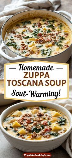 homemade zuppa toscana soup with sausage and spinach