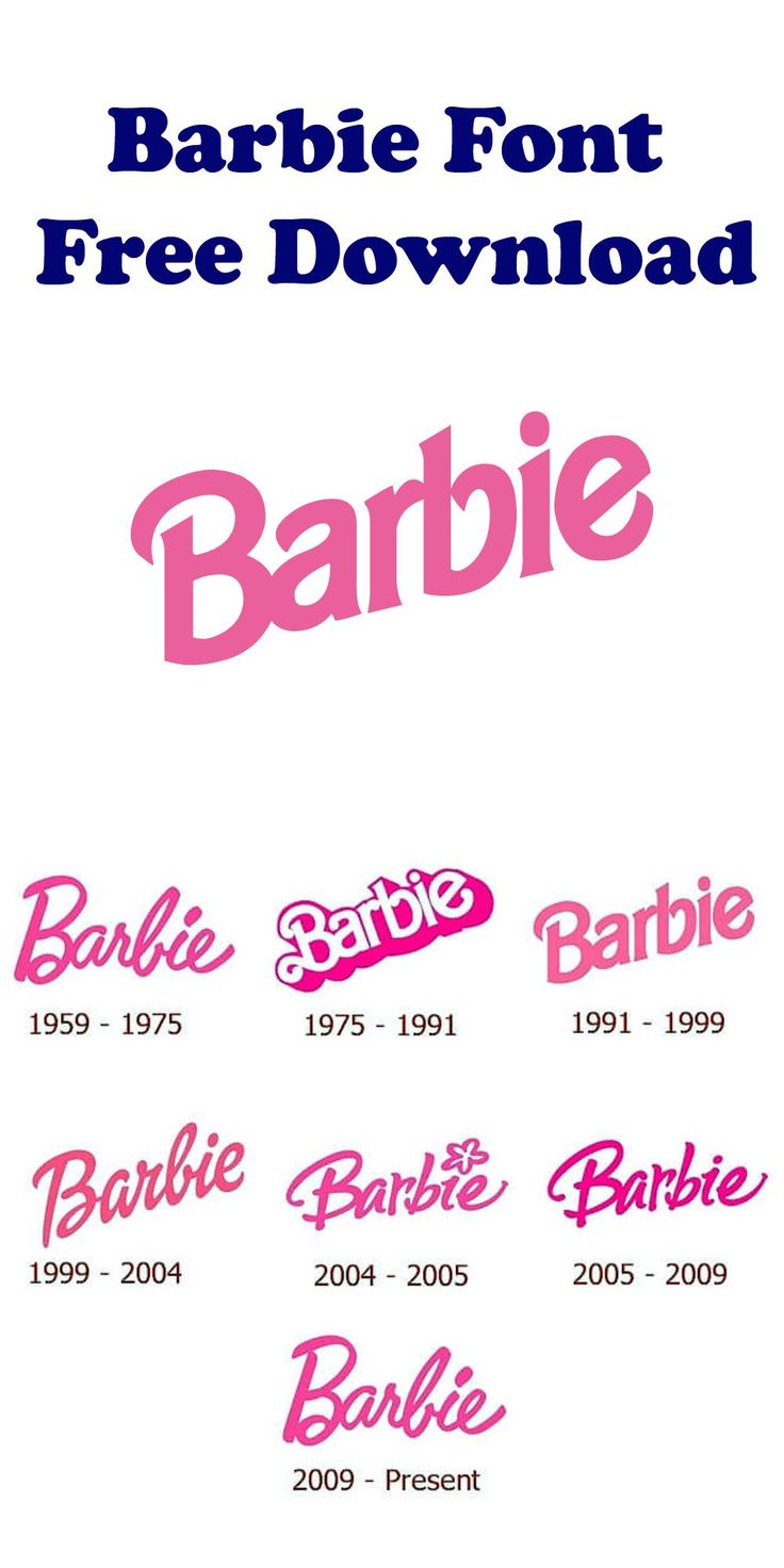 the barbie logo is shown in pink and blue, as well as an image of barbie's name