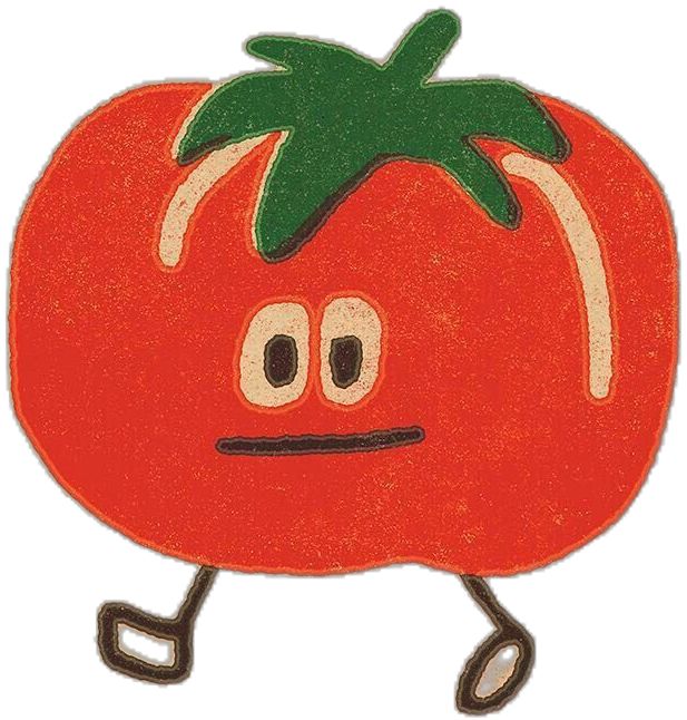 a drawing of a tomato with eyes and legs