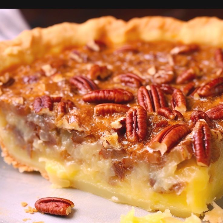 a pecan pie is shown on a plate