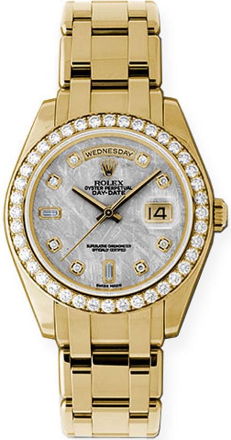 18948 ROLEX DAY-DATE SPECIAL EDITION MEN'S LUXURY WATCH Usually ships within 3 months | View In Stock Rolex Watches Store Display Model (What's This?) - Free Overnight Shipping - With Manufacturer Serial Numbers - Swiss Made - Mother of Pearl White Dial Set with Diamonds - 10 Diamonds Set on Dial - 40 Diamonds Set on Solid 18k Yellow Gold Bezel - Day and Date Features - Self-winding Automatic Chronometer Movement - 6 Year Warranty - Guaranteed Authentic - Certificate of Authenticity - Manufacturer Box & Manual - Solid 18k Yellow Gold Case & Oyster Bracelet - Scratch Resistant Sapphire Crystal - 100 Meters / 330 Feet Waterproof - 39mm = 1 1/2" Case, 6.5" Adjustable Bracelet - Deployment Buckle - Screw Down Crown & Caseback - Free Bracelet Sizing     Also Known As Model # 18948MOPDDO Oyster Bracelet, Rolex Oyster Perpetual, Free Bracelet, Rolex Day Date, Oyster Perpetual, Pearl Diamond, Gold Case, Store Display, Luxury Watches For Men