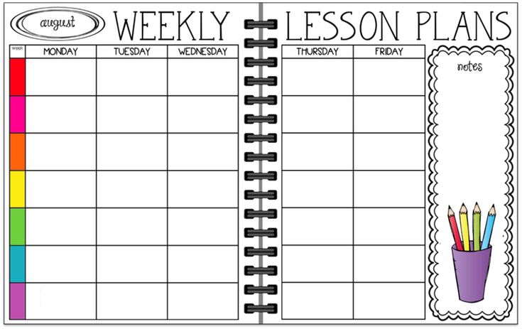 a weekly lesson planner with pencils in it