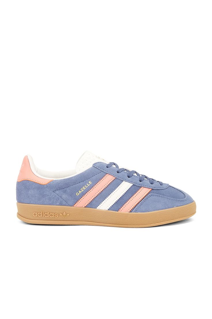 Blue Leather Sneakers With Three Stripes, Retro Leather Sneakers With Three Stripes, Adidas Originals Gazelle, Leather Collar, Side Panels, Adidas Logo, Panel Siding, Low Cut, Adidas Originals