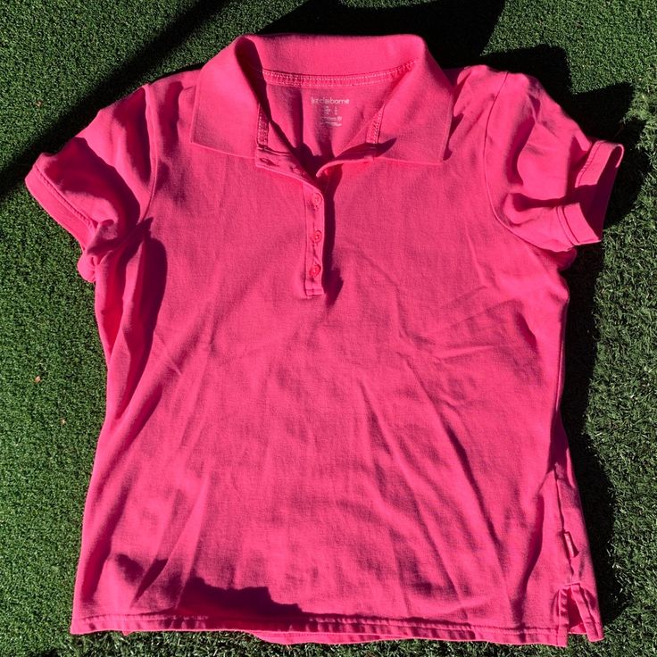 This Liz Claiborne Shirt Is In The Modern Fit Line, Size Large. The Cotton And Spandex Blend Creates A Very Comfortable Top. It Is Wrinkled From Being In A Box, But It Is New And Unworn. Fitted Pink Sporty Polo Shirt, Stretch Cotton Pink Shirt, Pink Stretch Cotton Shirt, Fitted Pink Polo Shirt With Short Sleeves, Pink Collared Stretch Top, Pink Stretch Collared Tops, Sporty Pink Collared Top, Pink Sporty Collared Top, Spring Sports Collared Tops