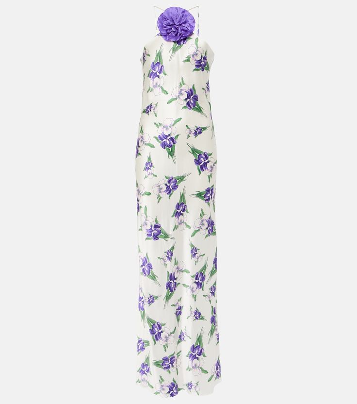 Silk Maxi Dress With Floral Embroidery, Silk Dress With Floral Applique For Evening, Silk Evening Dress With Floral Applique, Silk Floral Embroidered Floor-length Maxi Dress, Elegant Silk Maxi Dress With Floral Embroidery, Silk Wedding Dress With Floral Applique, Sleeveless Silk Floral Dress, Silk Maxi Dress With Floral Embroidery For Evening, Spring Silk Dress With Floral Applique