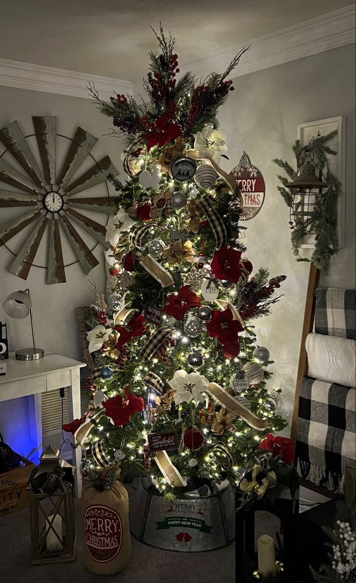 a decorated christmas tree in a living room