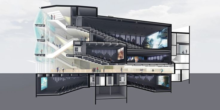 an architectural rendering of the inside of a building with multiple floors and balconies