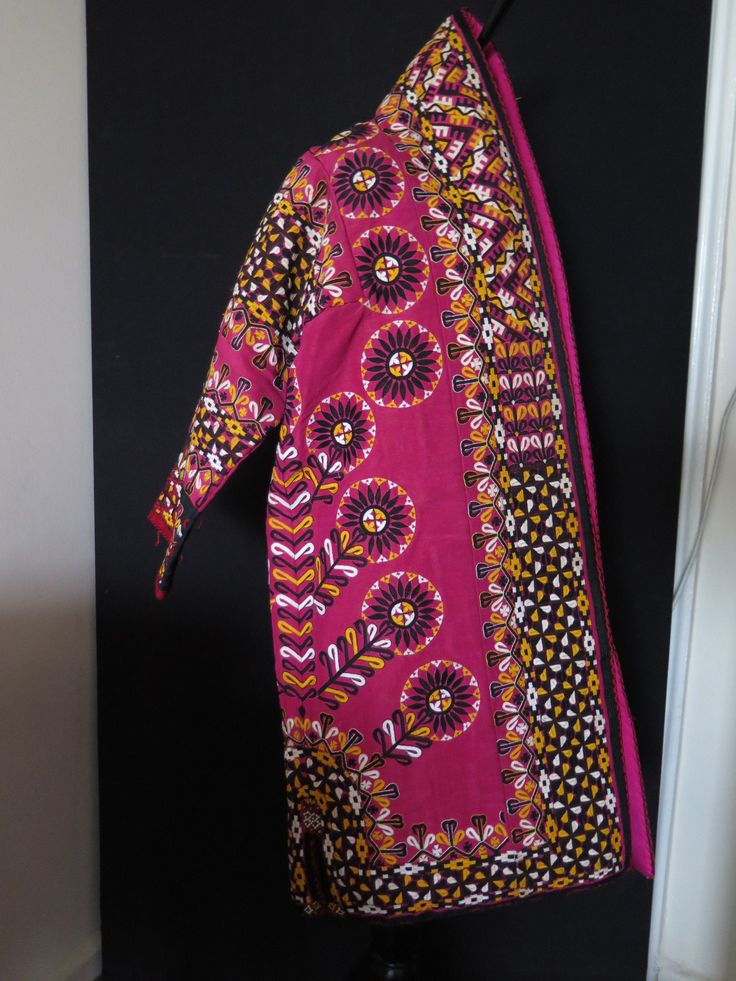 "Turkmen Silk Embroidered Chirpy Costume. All fine silk and cotton embroidery. Great workmanship. It has arms and wearable but this is a costume goes on to the head at weddings and pretty heavy costume. There are some small worn areas at the upper parts of arms. Size: Arm to Arm 61.4\" - 156 cm, Height 42.1\" - 107 cm and Skirt 26.7\" - 68cm and Armpit 23.7\" - 60 cm. Free Express Shipping."