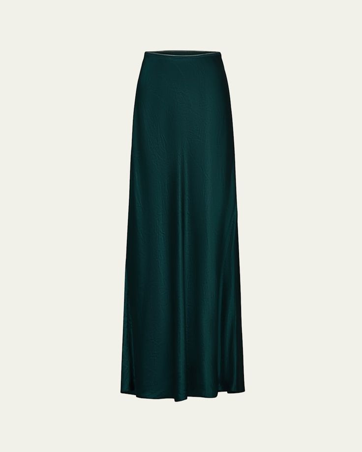 Vince woven slip skirt with a luminous finish    Lingerie elastic waistband    Midi length    Shaped hem    Aline silhouette    Slipon style    Acetate    Imported Relaxed Bias Cut Skirt For Night Out, Elegant Green Skirted Bottoms, Night Out Bias Cut Relaxed Skirt, Elegant A-line Bottoms With Elastic Waistband, Evening Full Skirt Bottoms With Elastic Waistband, Evening Full Skirt With Elastic Waistband, Formal Green Flowy Skirt, Elegant Stretch Silk Skirt, Flowy Viscose Skirt For Evening