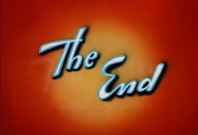 the end logo on an orange and red background with blue lettering that reads'the end '