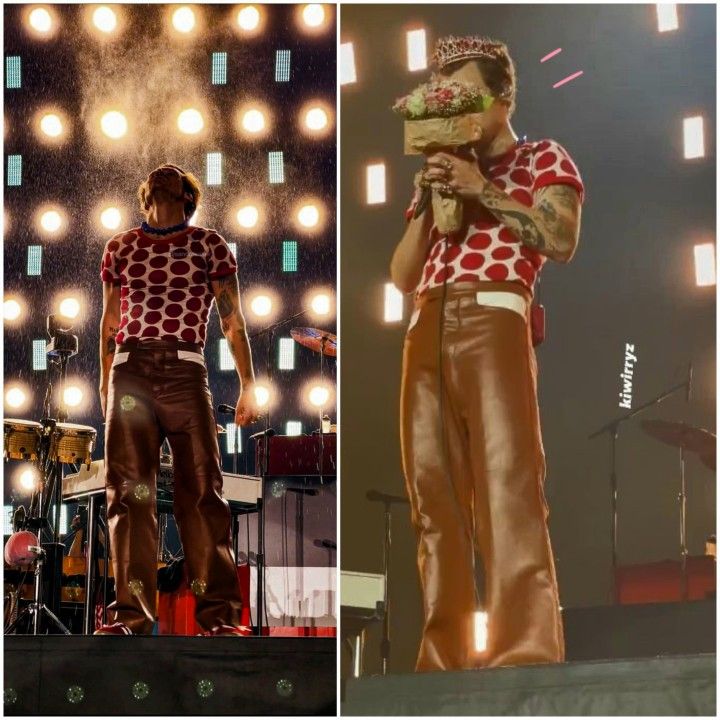 two pictures of the same person on stage