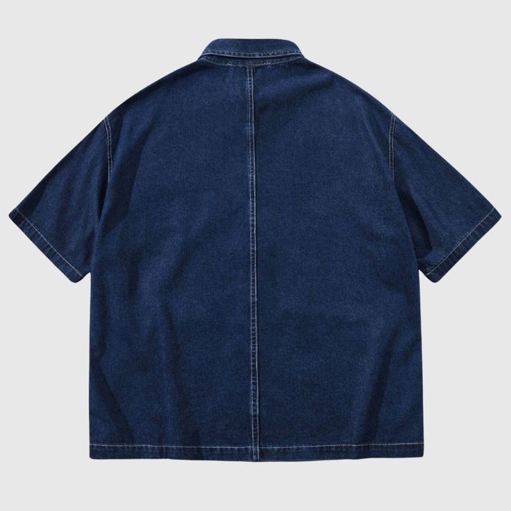 Features: Unisex Muti-pocket design Denim Elements Button-front closure Soft and breathable Denim Blue Short Sleeve Shirt, Costume Bags, Sunglass Chain, Pocket Shirt, Bra Set, Handbag Backpack, Pocket Design, New Dress, Outfit Accessories