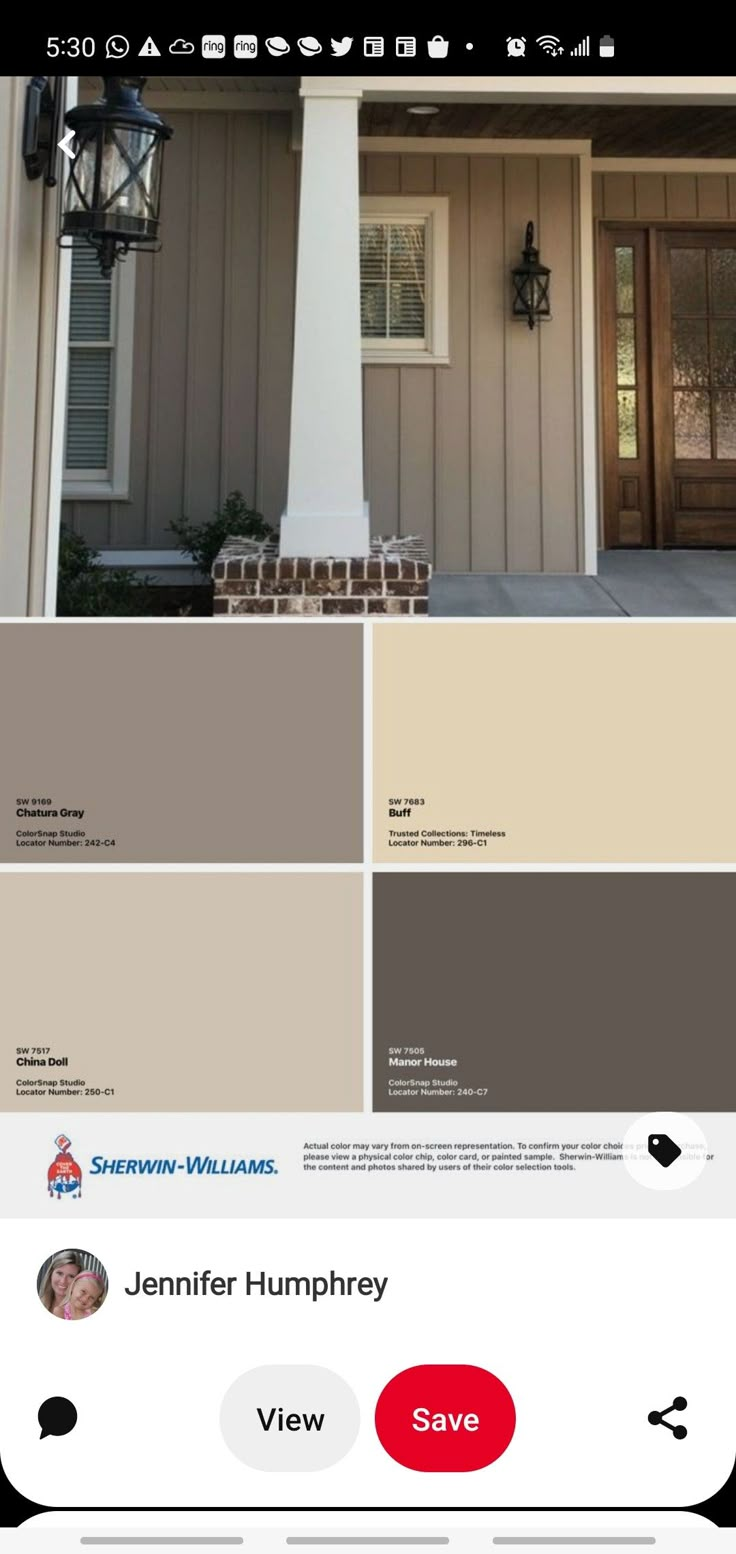 the exterior paint colors are shown in different shades and sizes, including brown, beige, gray