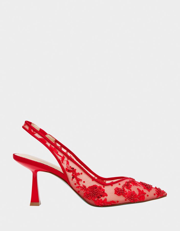 NIKKI RED Pointed Toe Slingback Heel | Women's Heels – Betsey Johnson Black Slingback Heels, Black Lace Heels, Sling Back Heels, Floral Heels, Betsey Johnson Shoes, Lace Heels, 16 Dresses, Slingback Heels, Sweet 16 Dresses