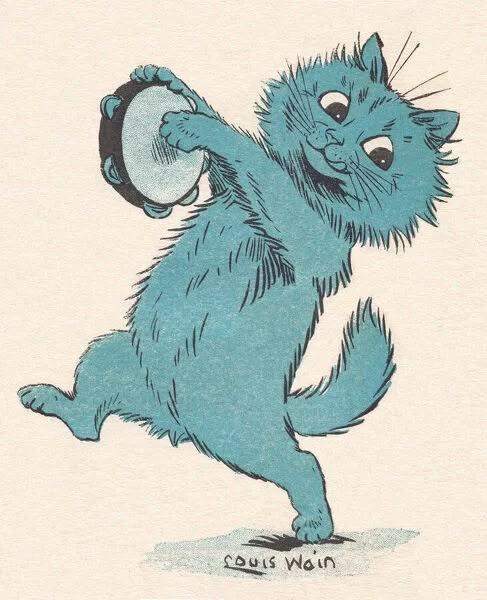 an image of a blue cat dancing