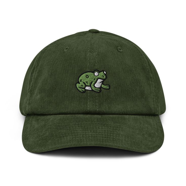 This Frog Hat features an adorable design that's sure to make you smile. The cute frog face is embroidered onto the front of the hat, complete with big eyes and a friendly smile. It's the perfect way to add a touch of fun to any outfit, whether you're dressing up or just running errands. * 100% cotton corduroy * Soft, unstructured crown * Cotton twill sweatband and taping * Adjustable buckle 🌿 Eco-Friendly Production ✈️ Ships Internationally 🎁💝 Beautiful gift for Friends, Family and Loved one Dad Style, Embroidered Corduroy, Corduroy Hat, Mushroom Hat, Hat Handmade, Dad Cap, Embroidered Caps, Corduroy Fabric, Negroni